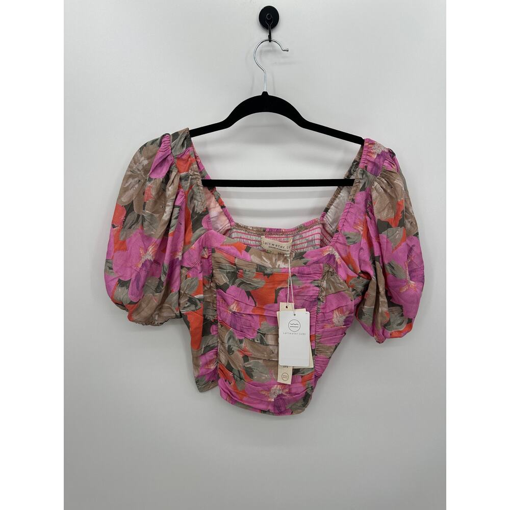 Saltwater Luxe Bodie Crop Top Sz M Floral Smocked Boho Beach Resort NWT‎